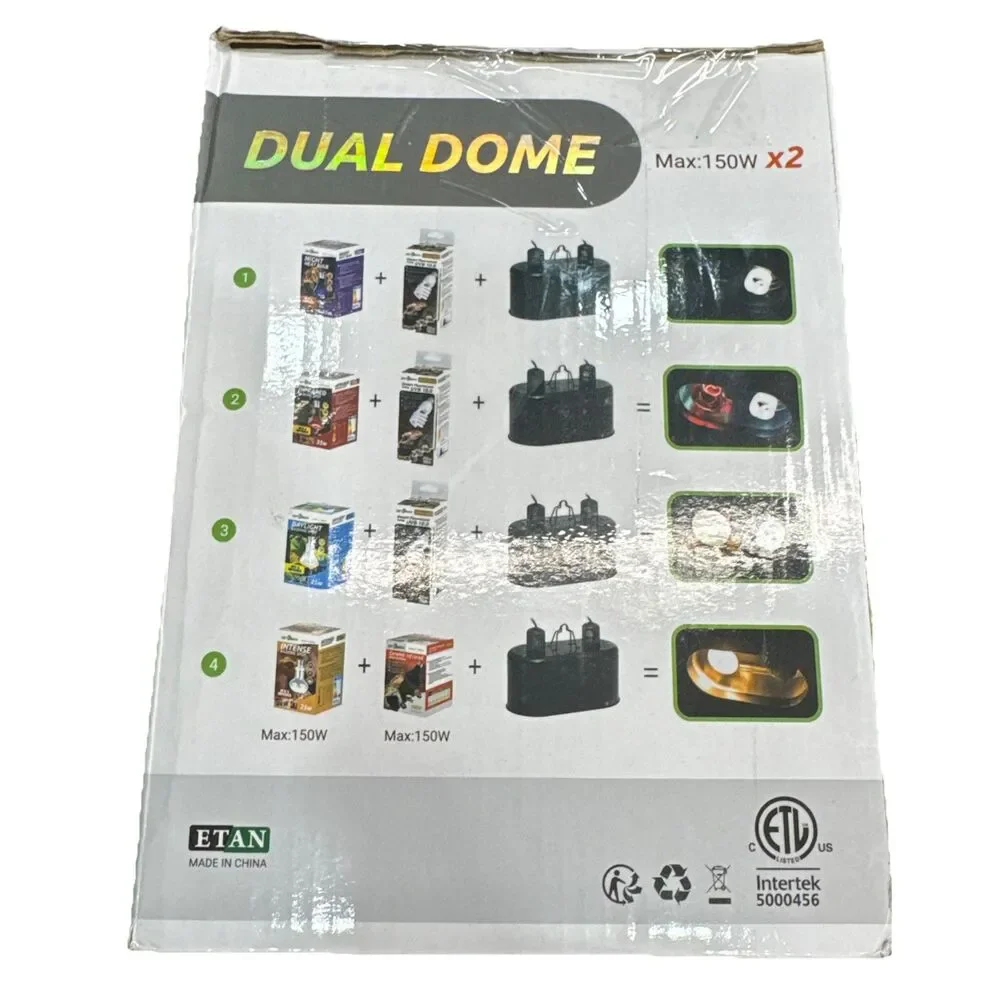 Repti Zoo Dual Dome Terrarium 150 Watt x 2 Heat Light Fixture New Open Box